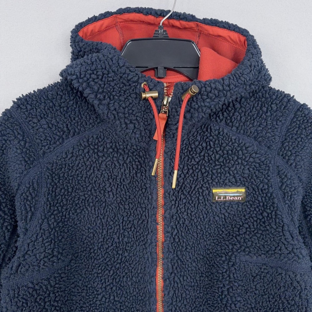 L.L.Bean Jacket Womens XS Mountain Pile Fleece Sherpa Blue Hooded Deep Pile Zip - Picture 2 of 11